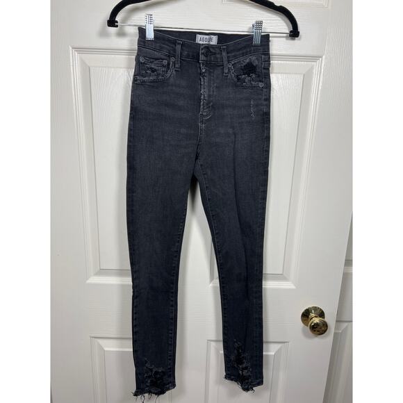 Agolde Jeans Sophie Mid Rise Skinny Temple Black Heavy Distressing 24 / 0 - Picture 2 of 13